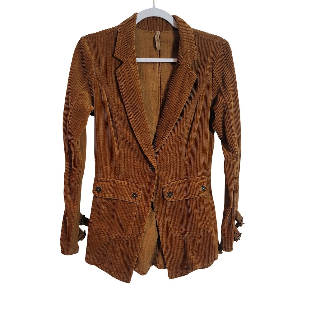 XCVI Brown‎ Corduroy Blazer Jacket Buckle Cuff Detail Cotton Size Small Preppy